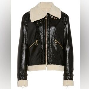 Jonathan Simkhai Black‎ Vegan Leather Sherpa Aviator Jacket XS